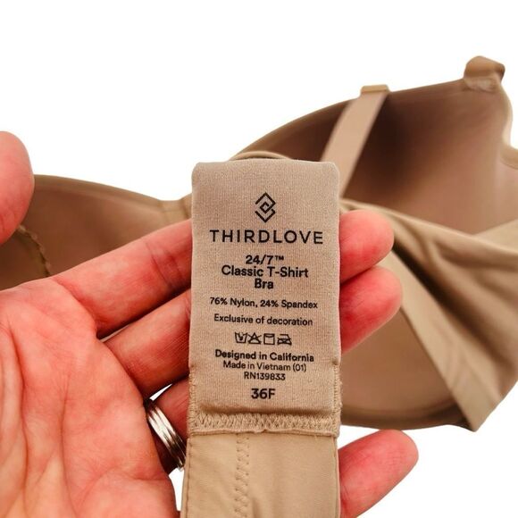 Thirdlove 24/7 classic tee shirt bra underwire taupe size 36F (36DDD) - Picture 5 of 6
